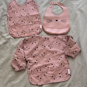 Charming Cat Bib and Smock Set - Mauve